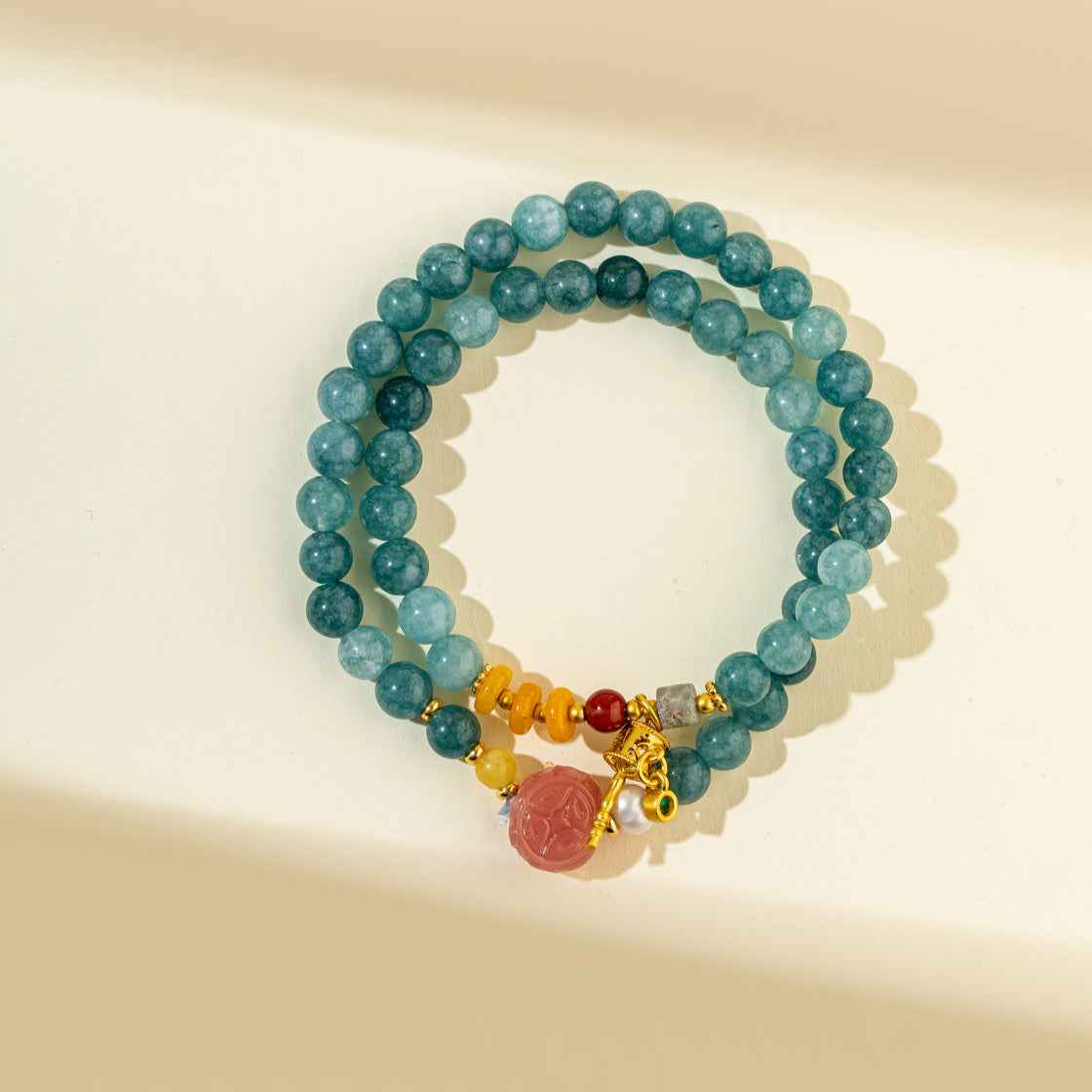 Agate Heart of the Ocean Pearl Gold Double Bracelet-Natural Energy & Handmade