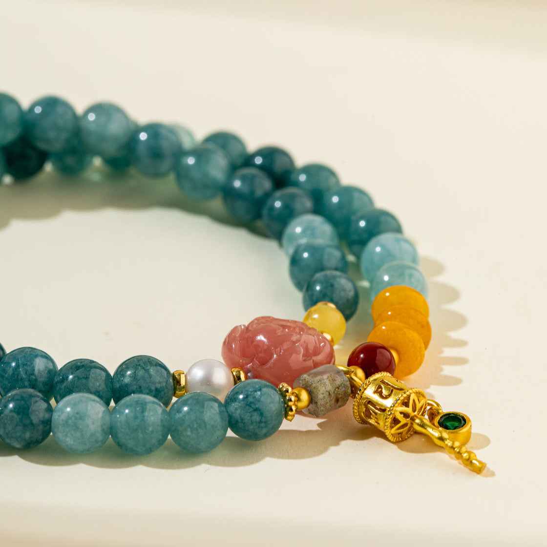 Agate Heart of the Ocean Pearl Gold Double Bracelet-Natural Energy & Handmade