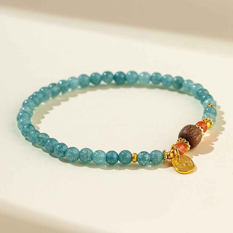 Blue Crystal Wood Gold Bracelet-Natural Energy & Handmade