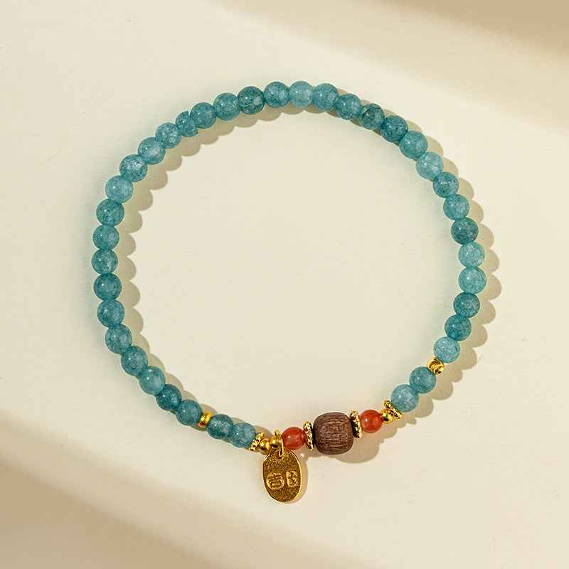 Blue Crystal Wood Gold Bracelet-Natural Energy & Handmade