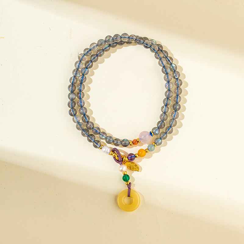 Grey Crystal Jade Gold Double Layer Bracelet-Natural Energy & Handmade