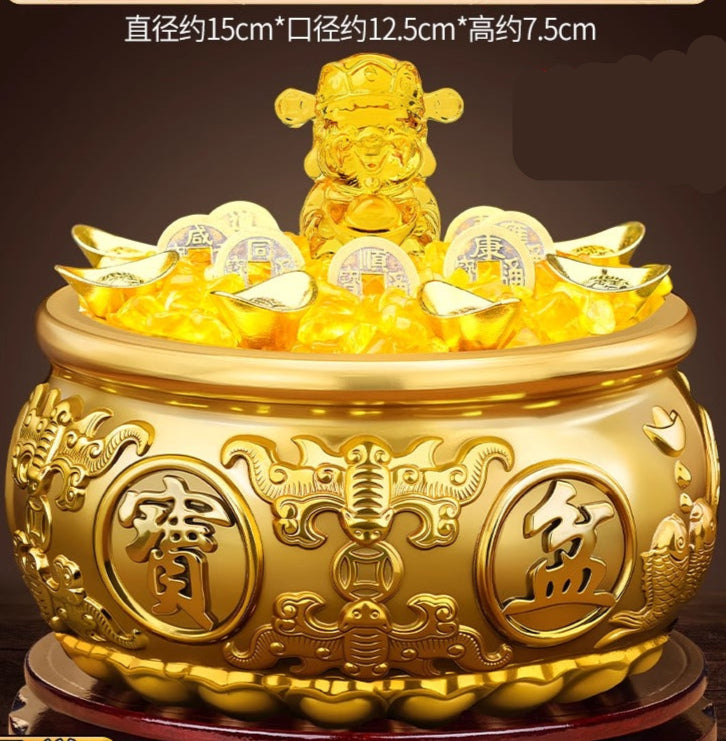 Money - Gathering Basin Brass Rice Jar - A Home Feng Shui Decoration for Attracting Wealth and Good Fortune
