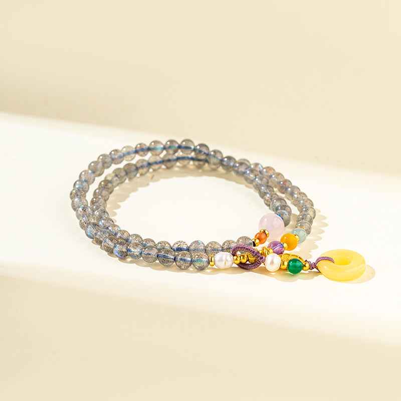 Grey Crystal Jade Gold Double Layer Bracelet-Natural Energy & Handmade