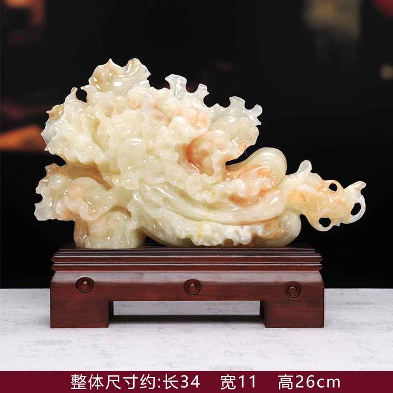 Natural Red Flower Jadeite Cabbage Sculpture - Auspicious Decor for Home & Office