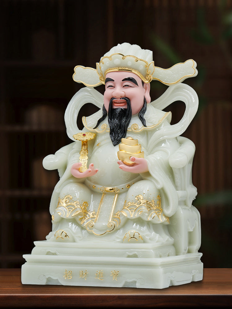 Inlaid Gold Ruyi Yuanbao God of Wealth Statue Enshrinement