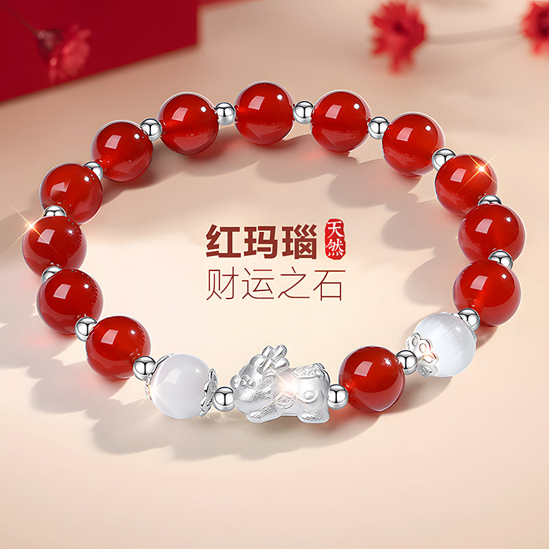 Natural Red Agate Bracelet - Elegant Bloom for Attracting Wealth and Protecting Luck