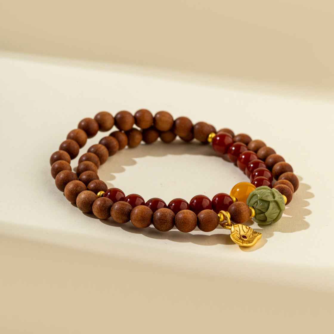 Sandalwood Vermilion Gold Double Bracelet-Natural Energy & Handmade