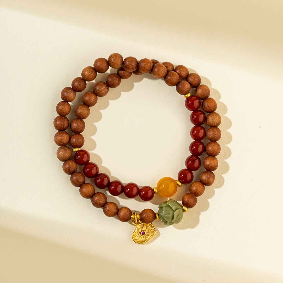 Sandalwood Vermilion Gold Double Bracelet-Natural Energy & Handmade