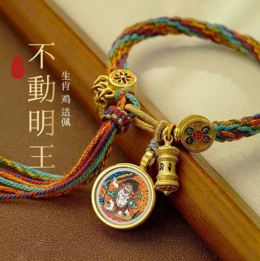 Tibetan Chakra Bracelet - Hand-Rubbed Cotton Thread Thangka Bracelet with Zodiac Signs