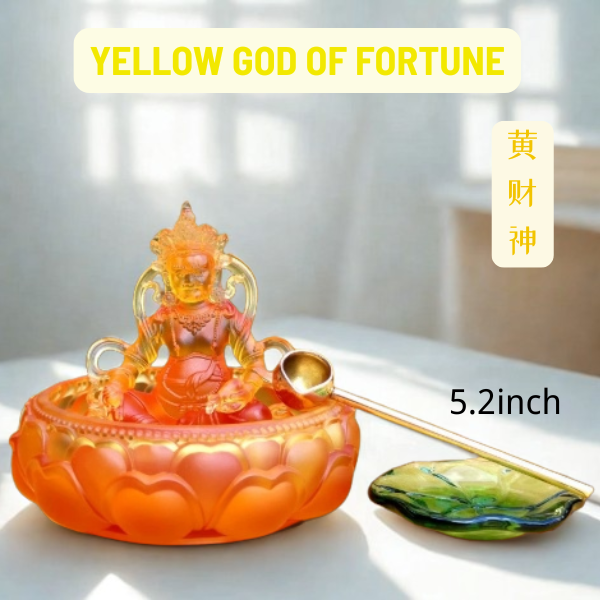 Glass Buddha Statue - Five Way God of Wealth with Multi-color Water Supply
