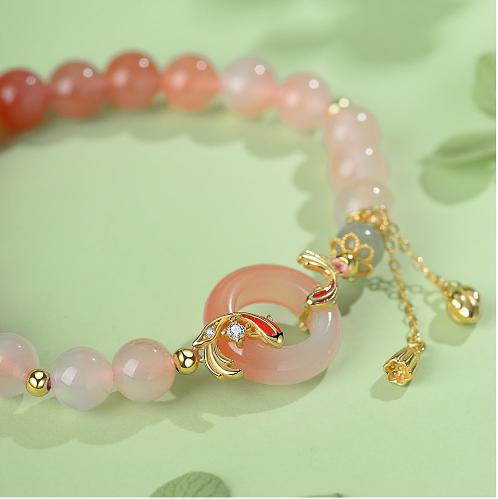 Koi Fish Peace Knot Agate Gradient Bracelet – Attract Fortune & Five-Element Protection