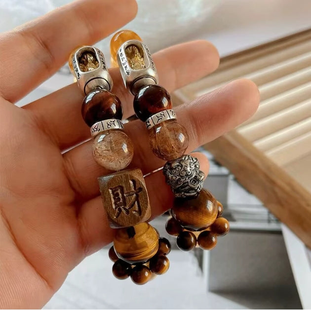 Money Matters Tibetan Triple Eye Bead Crystal Bracelet (Good Luck, Wealth)