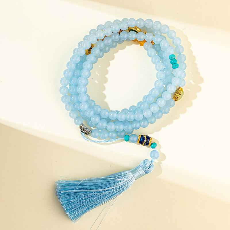 Blue Quartz Crystal Long Necklace-Natural Energy & Handmade
