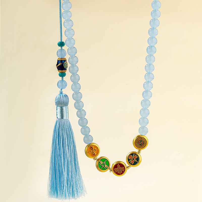 Blue Quartz Crystal Long Necklace-Natural Energy & Handmade
