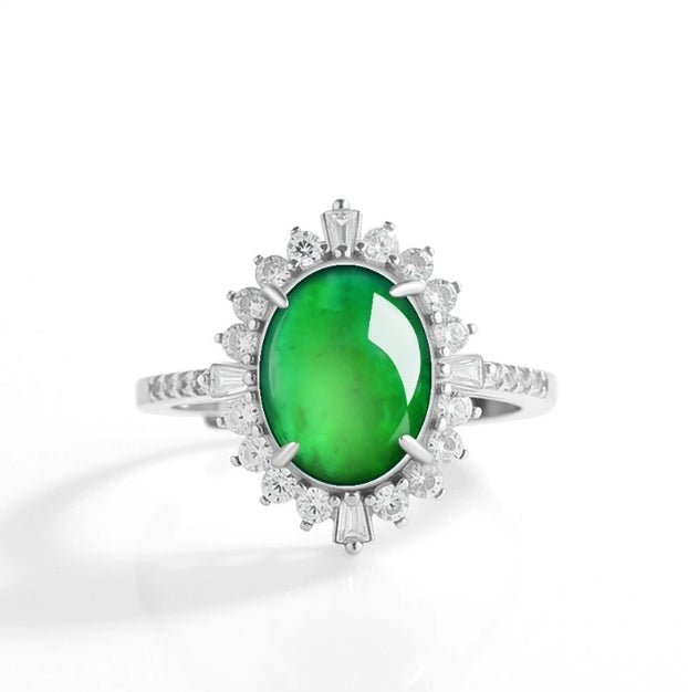 Luxury S925 Silver & A-Grade Jadeite Egg Ring – Women’s