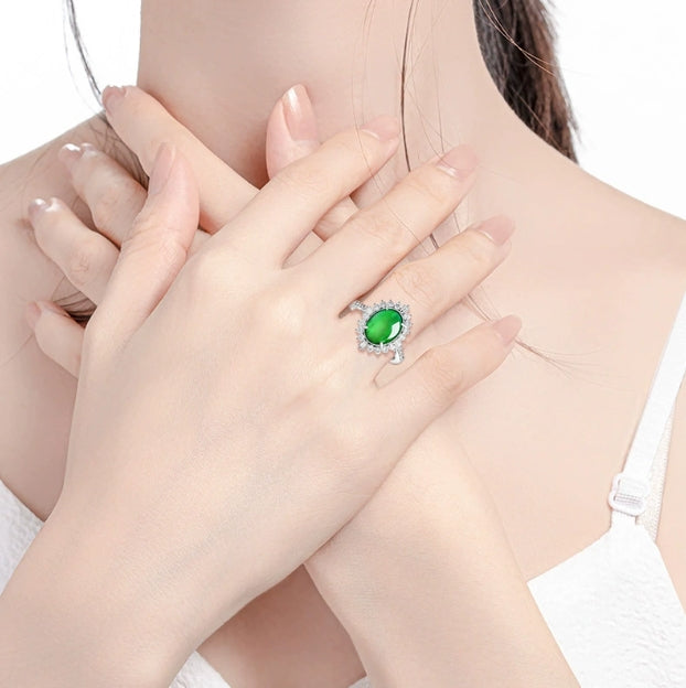 Luxury S925 Silver & A-Grade Jadeite Egg Ring – Women’s