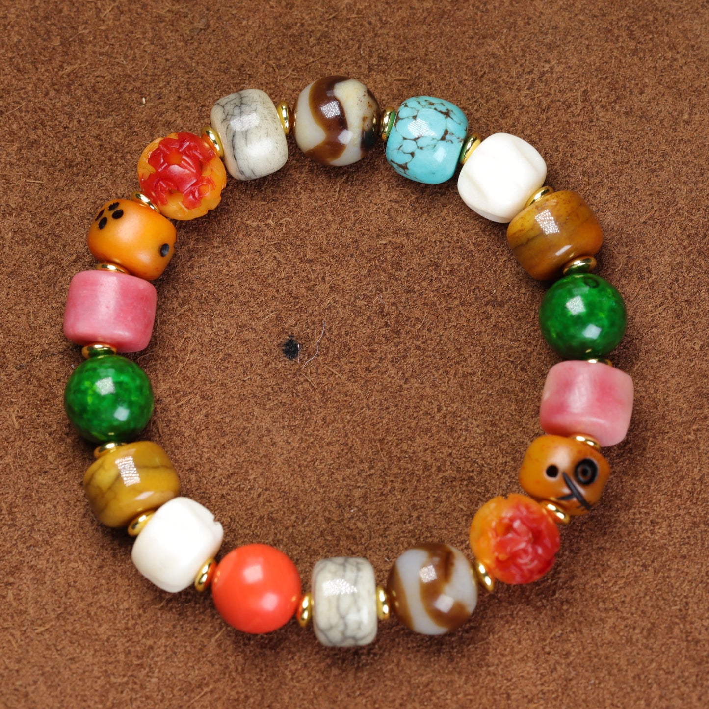 Tibetan Camel Bone Agate with Beads Couple's Bracelet
