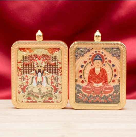Tibetan Thangka Double Sided Three Dimensional Five Masters Manjushri Thangka Pendant