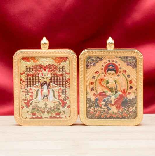 Tibetan Thangka Double Sided Three Dimensional Five Masters Manjushri Thangka Pendant