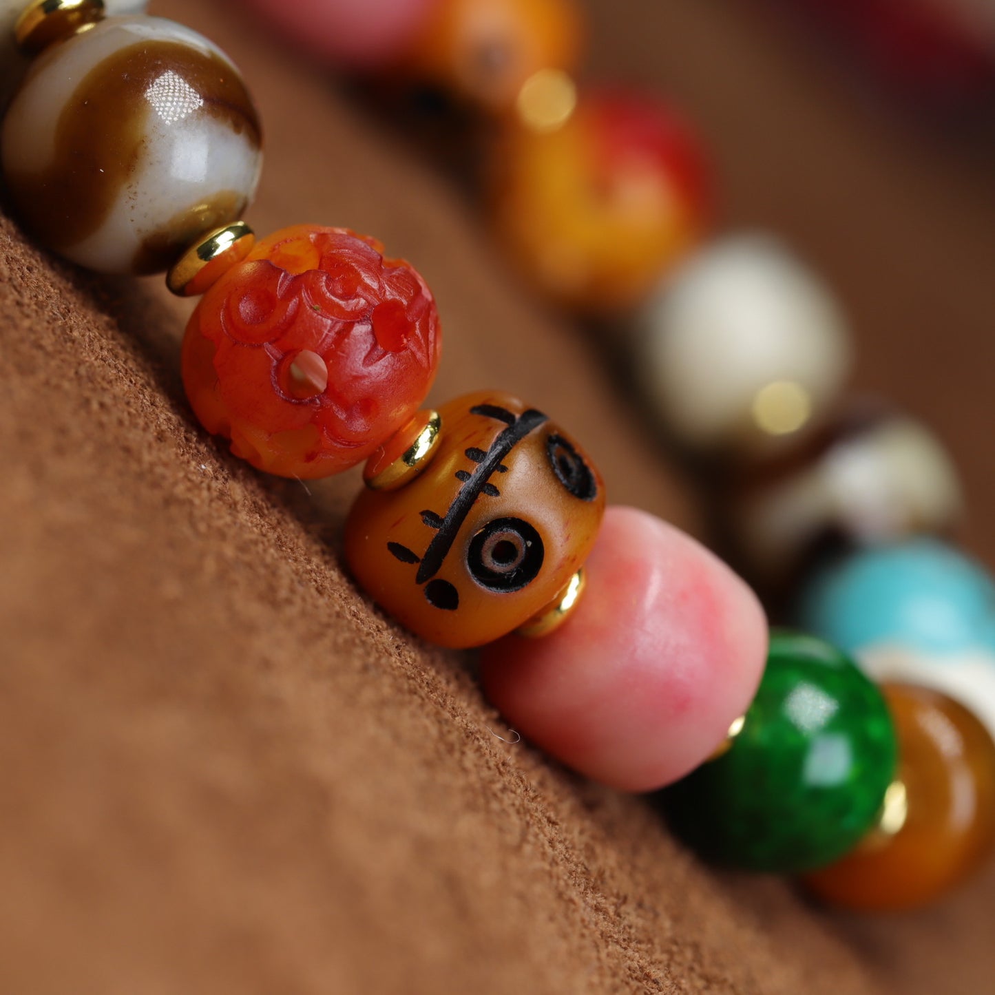 Tibetan Camel Bone Agate with Beads Couple's Bracelet