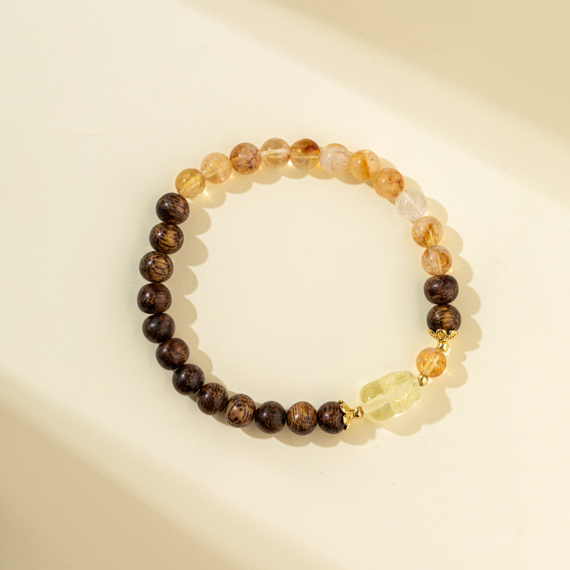 Citrine Sandalwood Jade Pixiu Sculpture Bracelet-【Natural Energy & Handmade】