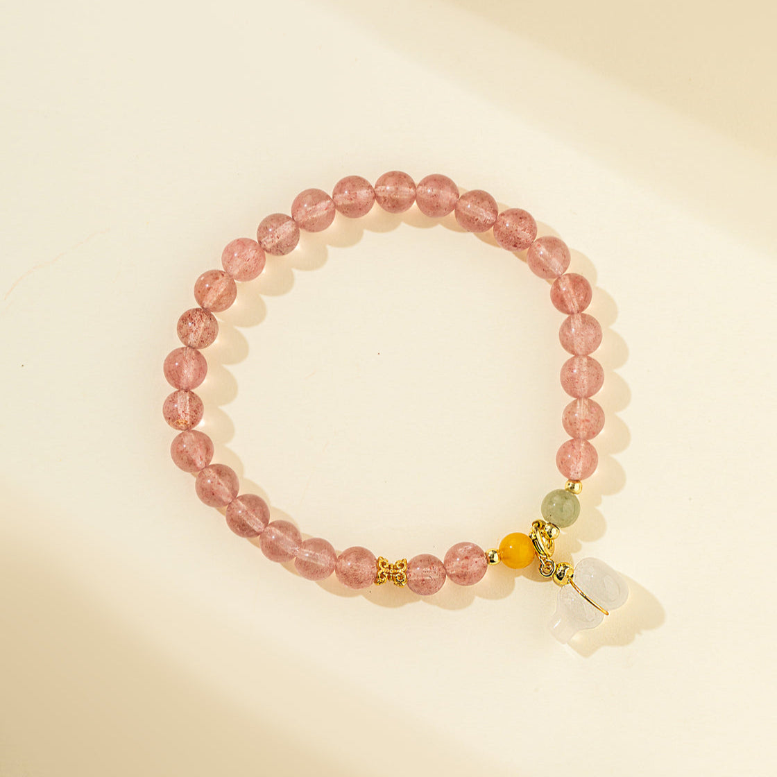 Strawberry Crystal Jade Gourd Sculpture Gold Bracelet-【Natural Energy & Handmade】