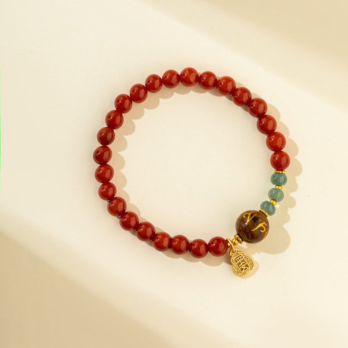 Red Crystal Sandalwood Jade Gold Bracelet-【Natural Energy & Handmade】