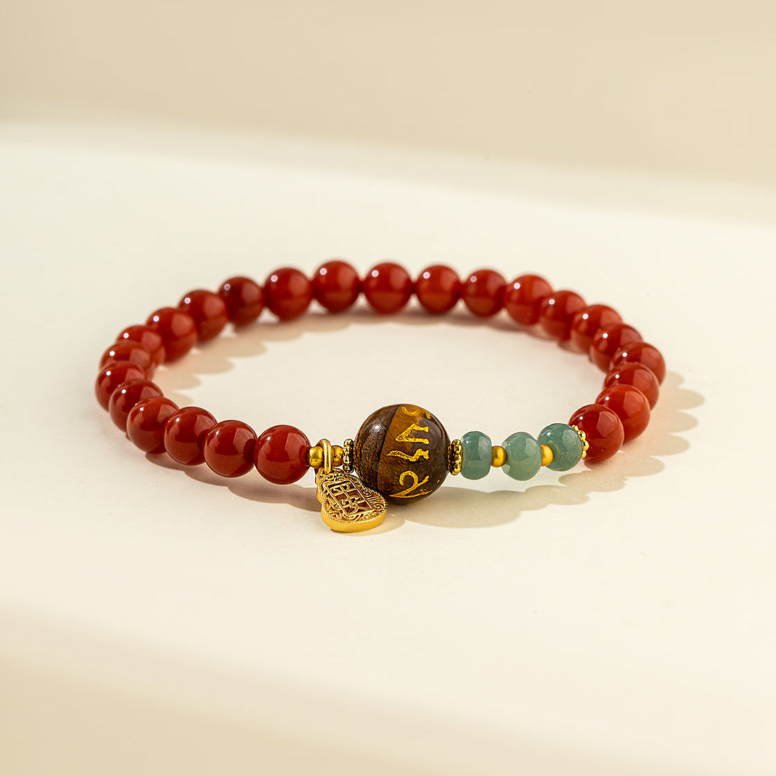 Red Crystal Sandalwood Jade Gold Bracelet-【Natural Energy & Handmade】