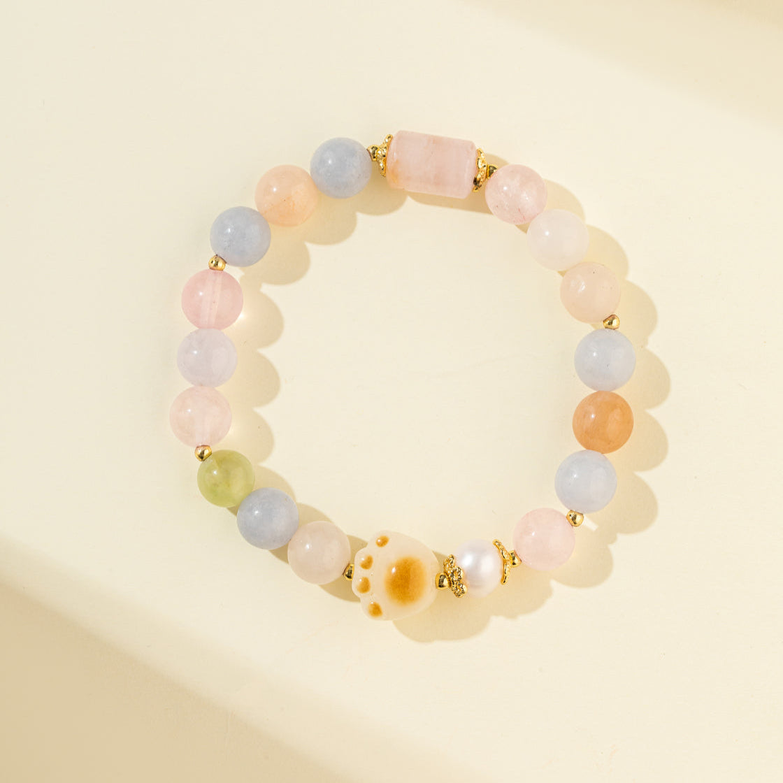 Crystal Cat's Paw Sculpture Pearl Gold Bracelet-【Natural Energy & Handmade】