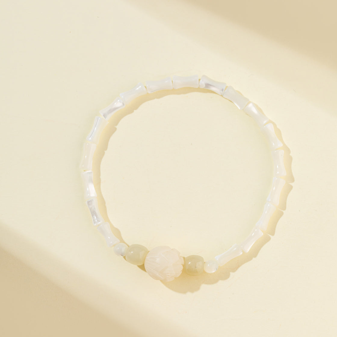 Mother of Pearl Bamboo Jade Lotus Sculpture Bracelet-【Natural Energy & Handmade】