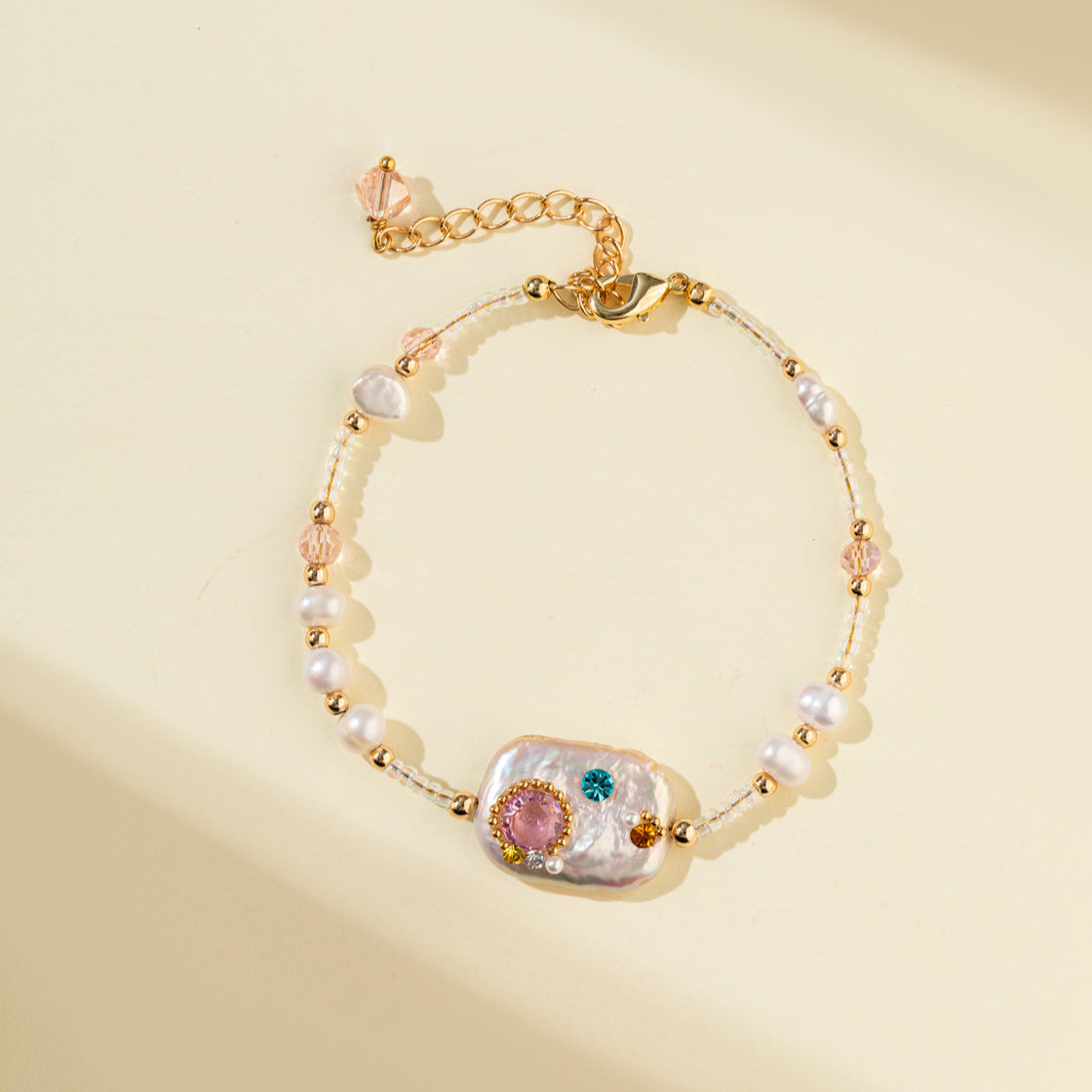 Pearl Crystal Gem Gold Bracelet-【Natural Energy & Handmade】