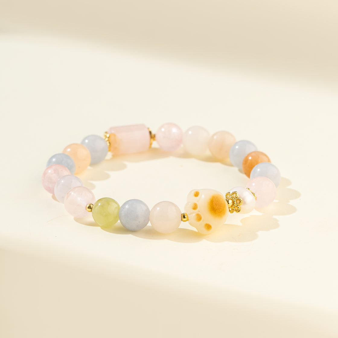 Crystal Cat's Paw Sculpture Pearl Gold Bracelet-【Natural Energy & Handmade】