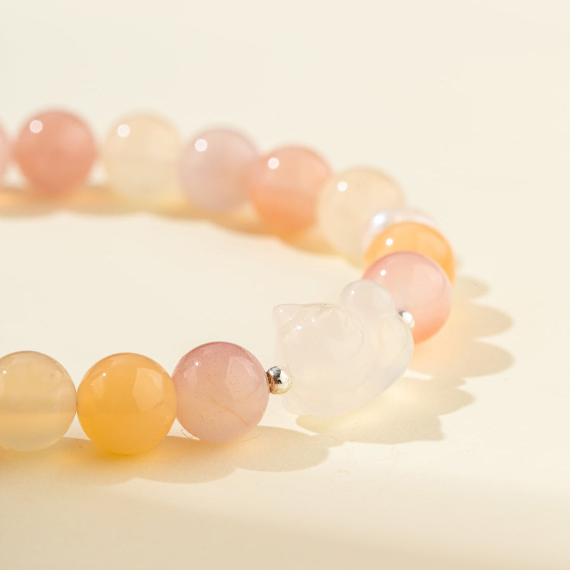 Strawberry Crystal Pearl Jade Cat Sculpture Bracelet-【Natural Energy & Handmade】