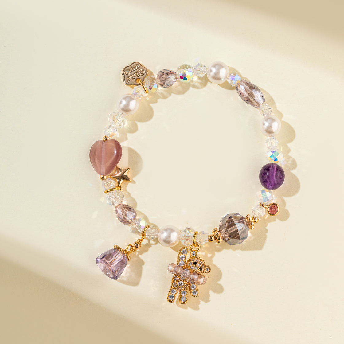 Amethyst Pearl Teddy Bear Shape Bracelet-【Natural Energy & Handmade】