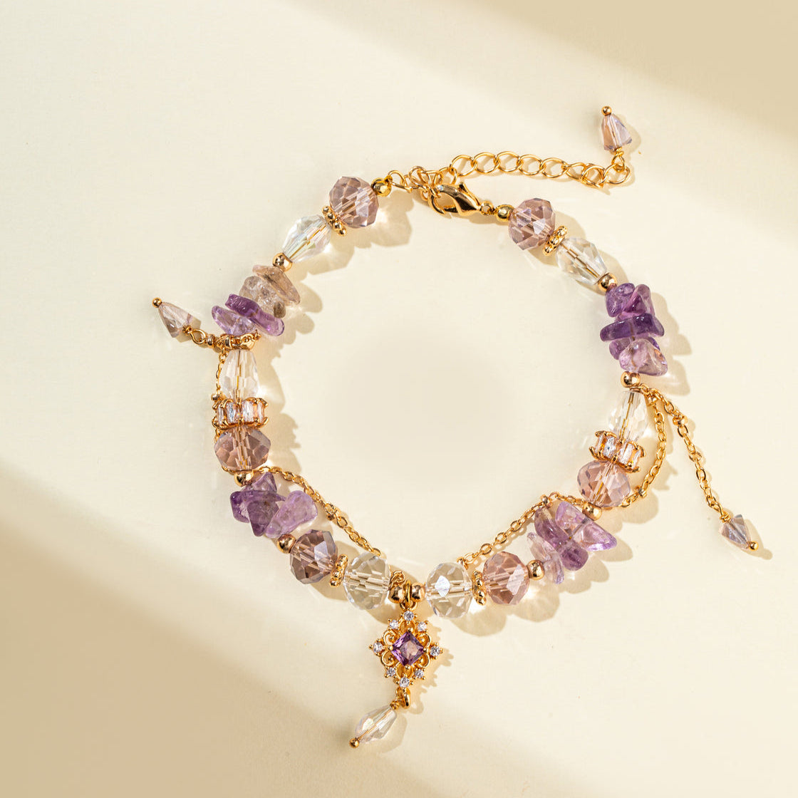 Amethyst Quartz Gold Bracelet-【Natural Energy & Handmade】