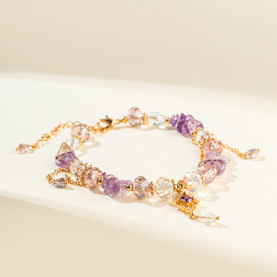 Amethyst Quartz Gold Bracelet-【Natural Energy & Handmade】