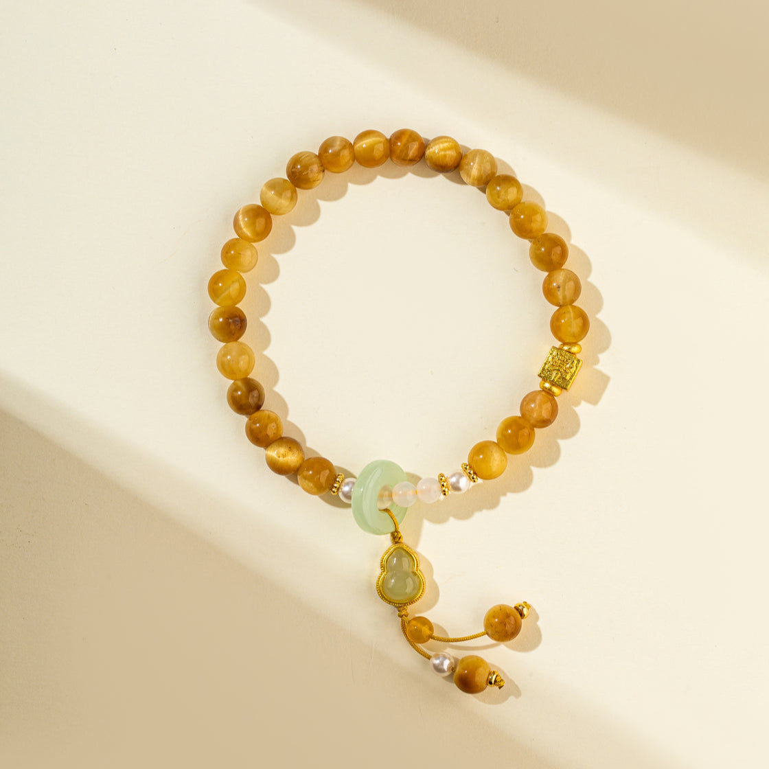 Crystal Jade Gold Pearl Gourd Sculpture Bracelet-【Natural Energy & Handmade】