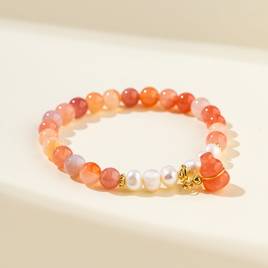 Strawberry Crystal Pearl Jade Gourd Sculpture Bracelet-【Natural Energy & Handmade】