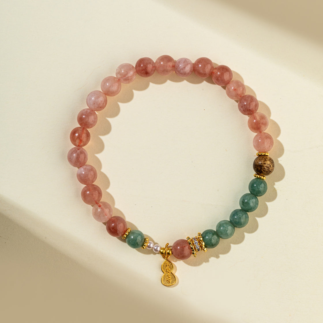 Crystal Agate Pearl Sandalwood Gold Bracelet-【Natural Energy & Handmade】