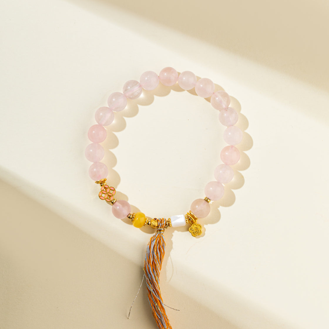 Pink Crystal Quartz Gold Braided Tassel Bracelet-【Natural Energy & Handmade】