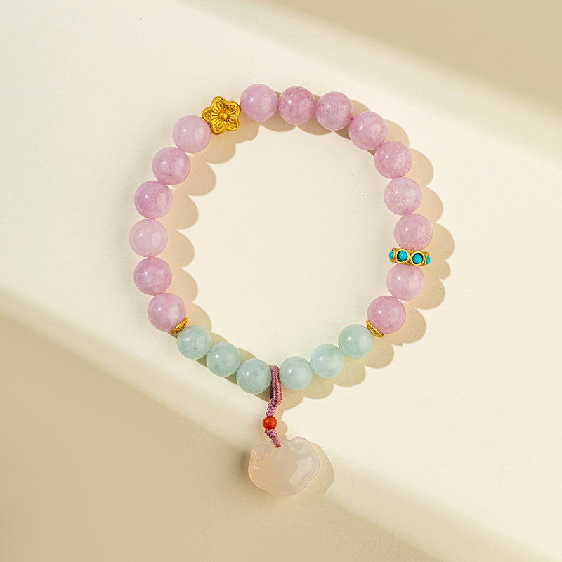 Pink Quartz Crystal Gold Jade Bracelet-【Natural Energy & Handmade】