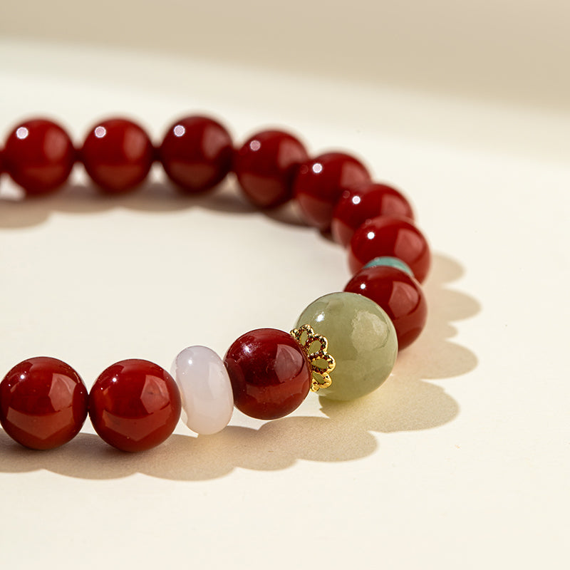 Natural Jade Red Agate Gold Bracelet-【Natural Energy & Handmade】