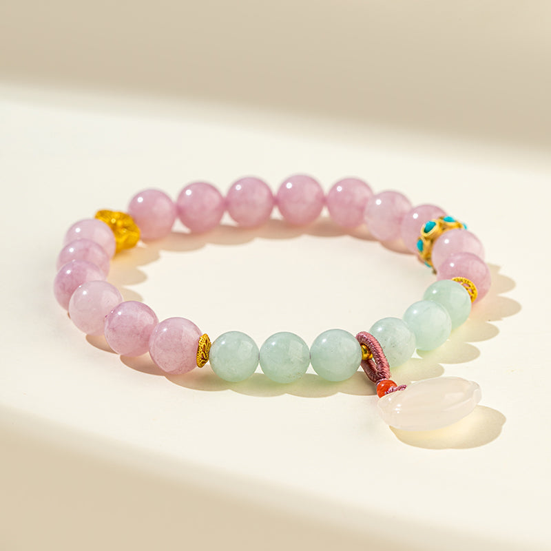 Pink Quartz Crystal Gold Jade Bracelet-【Natural Energy & Handmade】