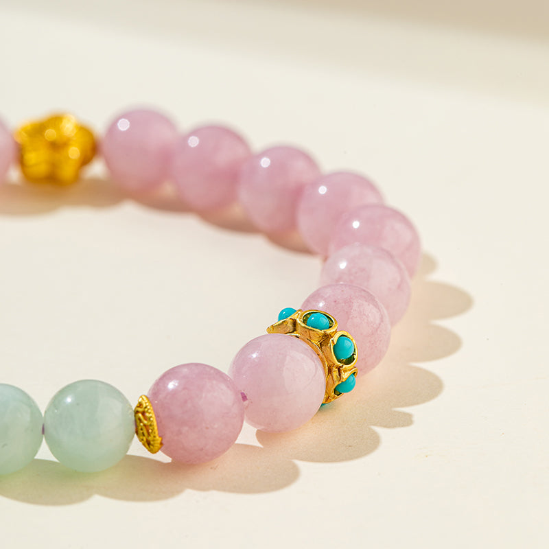 Pink Quartz Crystal Gold Jade Bracelet-【Natural Energy & Handmade】