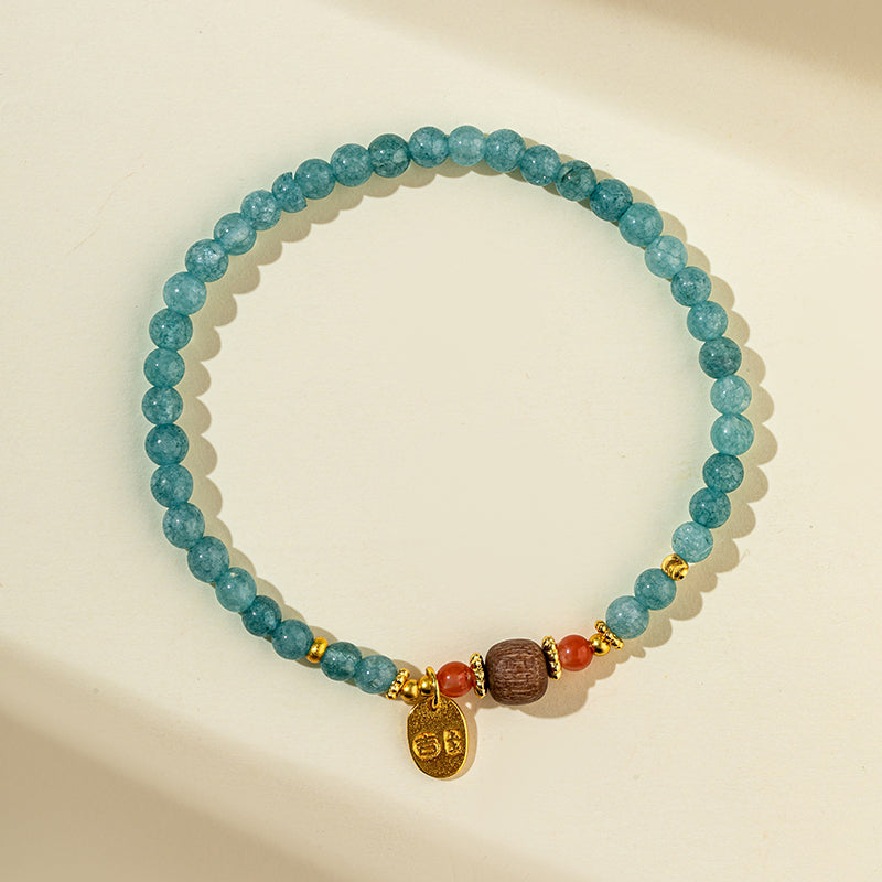 Blue Crystal Wood Gold Bracelet-【Natural Energy & Handmade】