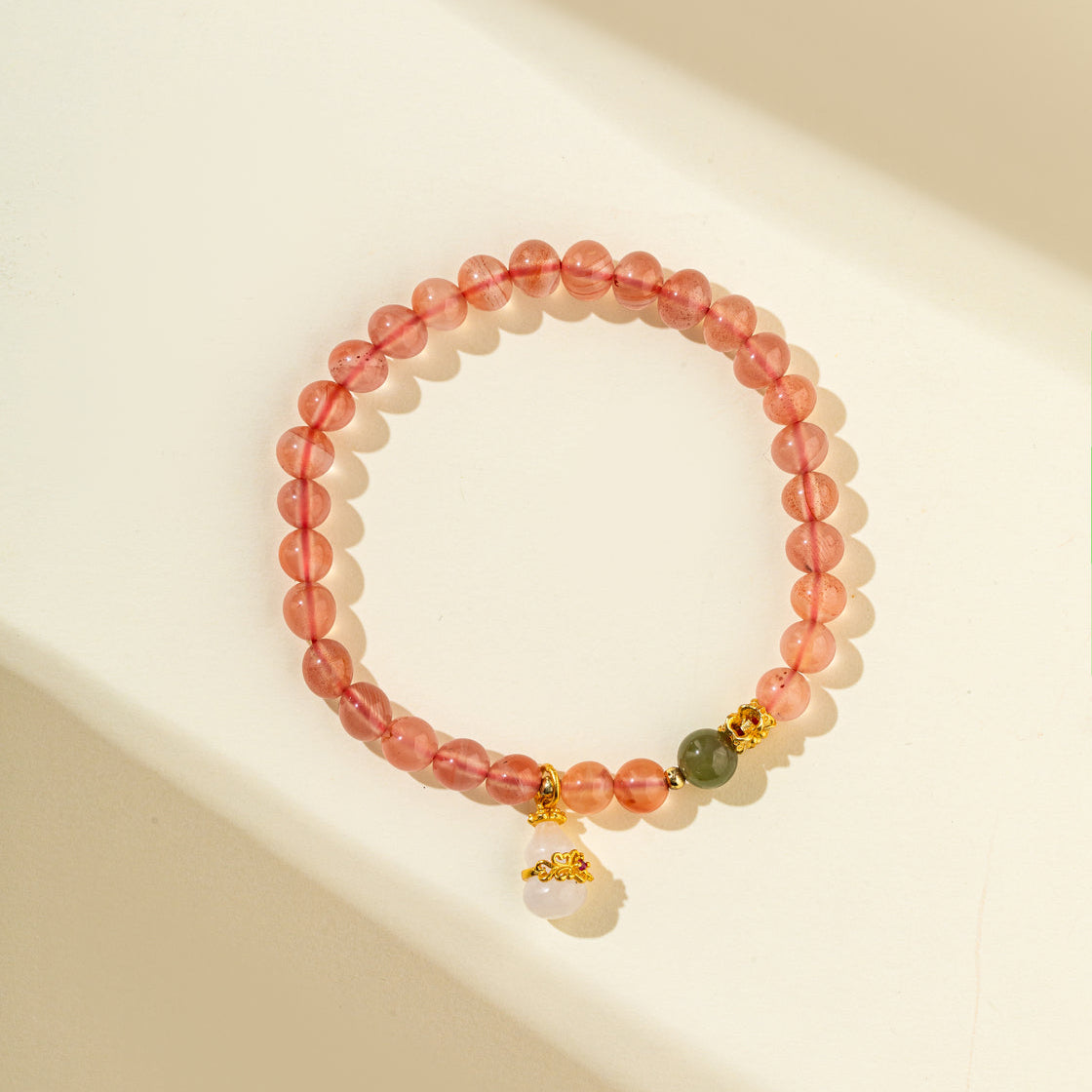 Red Crystal Flame Heart Jade Gold Bracelet-【Natural Energy & Handmade】