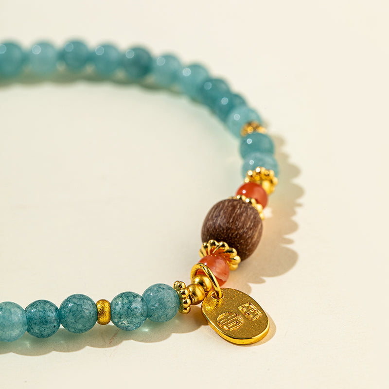 Blue Crystal Wood Gold Bracelet-【Natural Energy & Handmade】