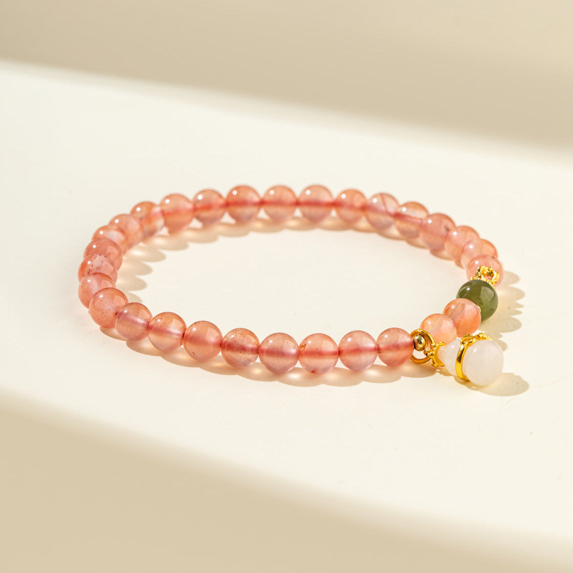 Red Crystal Flame Heart Jade Gold Bracelet-【Natural Energy & Handmade】