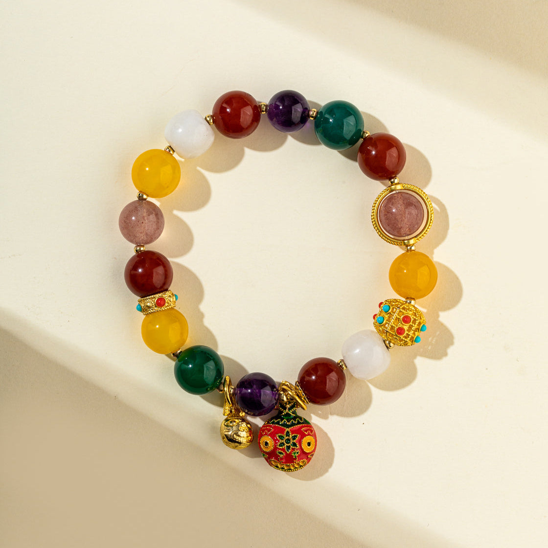 Multicolor Crystal Agate Jade Gold Bracelet-【Natural Energy & Handmade】