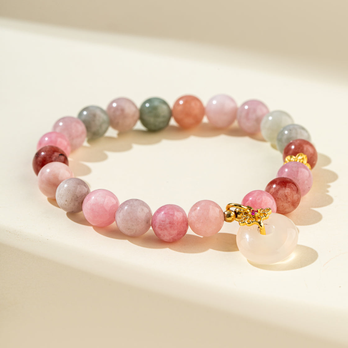 Pink White Jade Gold Bracelet-【Natural Energy & Handmade】